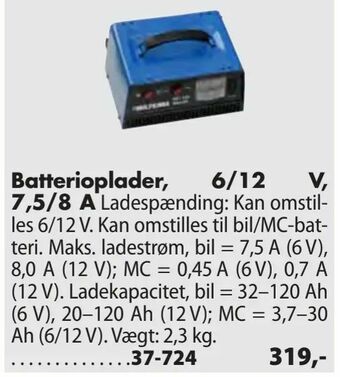 Biltema Batterioplader, 6/12 V, 7,5/8 A tilbud