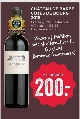 MENY Château de barbe côtes de bourg 2018 tilbud