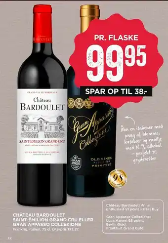 MENY Château bardoulet saint-émilion grand cru eller gran appasso collezione tilbud