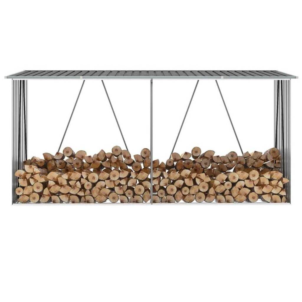 Bolig Center Brændeskur til haven galvaniseret stål 330x84x152 cm grå tilbud