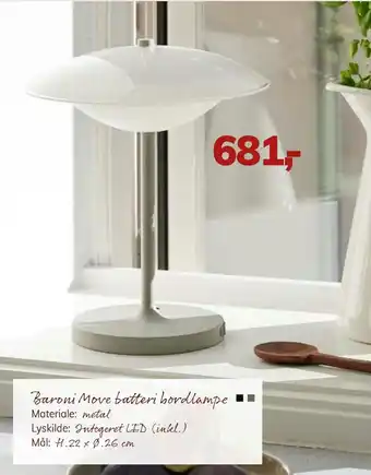 Baroni move batteri bordlampe