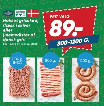 Bilka Hakket grisekød, flæsk i skiver eller julemedister af dansk gris tilbud