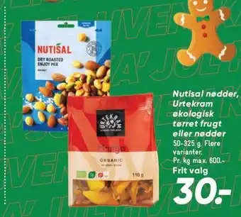 Bilka Nutisal nødder, urtekram økologisk tørret frugt eller nødder tilbud