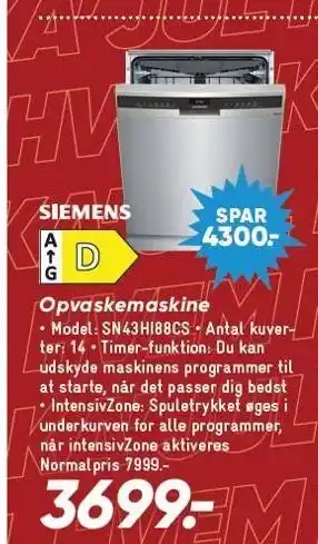 Bilka Siemens opvaskemaskine tilbud