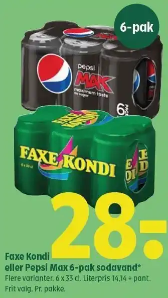 Coop 365 Faxe kondi eller pepsi max 6-pak sodavandx tilbud