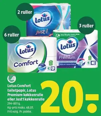 Coop 365 Lotus comfort toiletpapir, lotus premium køkkenrulle eller just1køkkenrulle tilbud