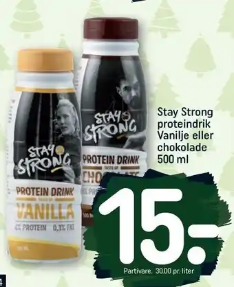 REMA 1000 Stay strong proteindrik vanilje eller chokolade tilbud