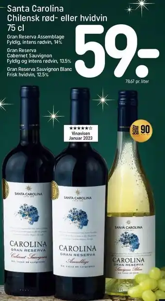 REMA 1000 Santa carolina chilensk rød- eller hvidvin 75 cl tilbud