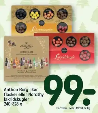 REMA 1000 Anthon berg likør flasker eller nordthy lakridskugler tilbud