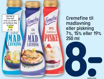 REMA 1000 Cremefine til madlavning eller piskning 7%, 15% eller 19% tilbud