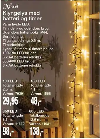 Harald Nyborg Nowél klyngelys med batteri og timer tilbud