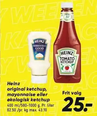 Bilka Heinz original ketchup, mayonnaise eller økologisk ketchup tilbud