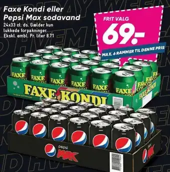 Bilka Faxe kondi eller pepsi max sodavand tilbud