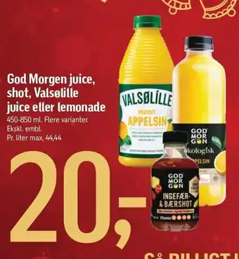 Føtex God morgen juice, shot, valsølille juice eller lemonade tilbud