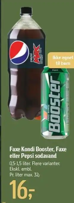 Føtex Faxe kondi booster, faxe eller pepsi sodavand tilbud