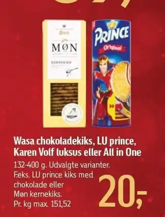 Føtex Wasa chokoladekiks, lu prince, karen volf luksus eller all in one tilbud