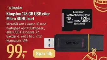 Føtex Kingston 128 gb usb eller micro sdhc kort tilbud