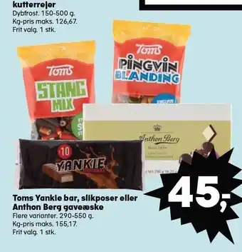 Kvickly Toms yankie bar, slikposer eller anthon berg gaveæske tilbud