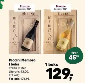 Kvickly Piccini memoro i boks 3 liter tilbud