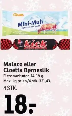 SPAR Malaco eller cloetta børneslik tilbud