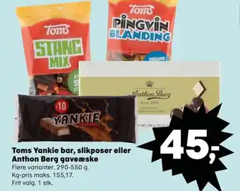 SuperBrugsen Toms Yankie bar, slikposer eller Anthon Berg gaveæske tilbud