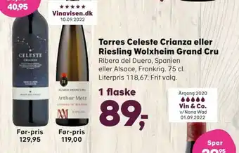 Torres Celeste Crianza eller Riesling Wolxheim Grand Cru