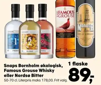 SuperBrugsen Snaps Bornholm økologisk, Famous Grouse Whisky eller Nordsø Bitter tilbud