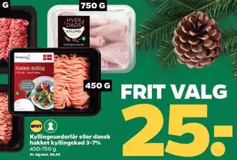 Netto Kyllingeunderlår eller dansk hakket kyllingekød 3-7% tilbud