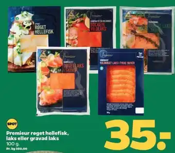 Netto Premieur røget hellefisk, laks eller gravad laks 100 g. tilbud