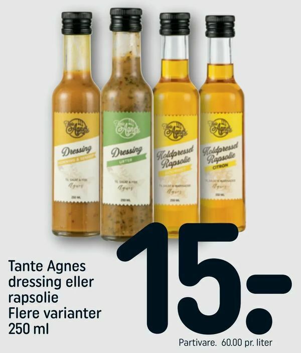 Tante Agnes dressing eller rapsolie tilbud hos Rema 1000