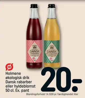 Holmene økologisk drik Dansk rabarber eller hyldeblomst