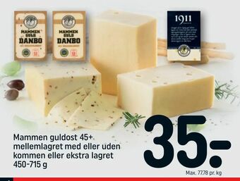 REMA 1000 Mammen guldost 45+ mellemlagret med eller uden kommen eller ekstra lagret tilbud