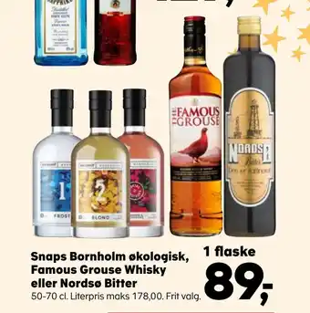 Kvickly Snaps bornholm økologisk, famous grouse whisky eller nordsø bitter tilbud