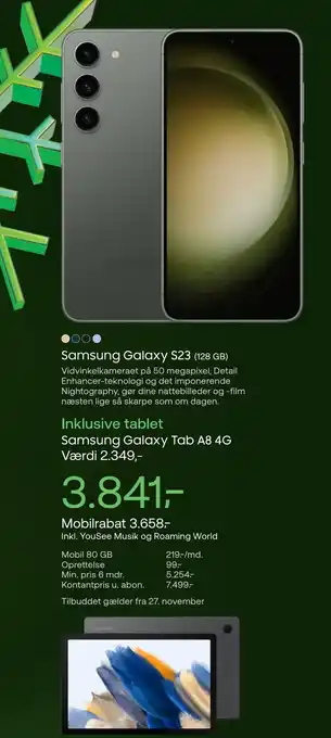YouSee Samsung galaxy s23. (128 gb) inklusive tablet samsung galaxy tab a8 4g tilbud