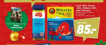 Bilka Livol +10%, futura +10%, môllers +10%, eller gerimax tilbud