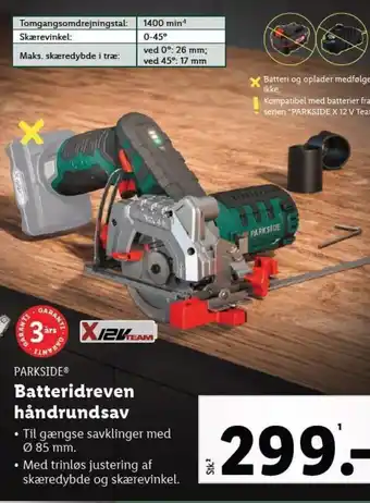 Lidl PARKSIDE Batteridreven håndrundsav tilbud