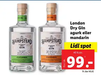 Lidl London dry gin agurk eller mandarin tilbud