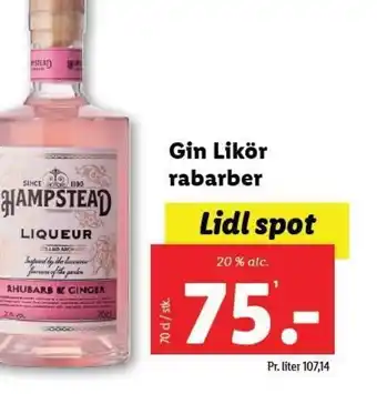 Lidl Gin Likör rabarber tilbud