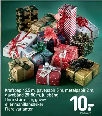 REMA 1000 Kraftpapir 2,5 m, gavepapir 5 m, metalpapir 2 m, gavebånd 25-50 m, julebånd tilbud