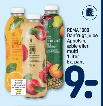 Rema 1000 danfrugt juice appelsin, æble eller multi 1 liter ex. pant