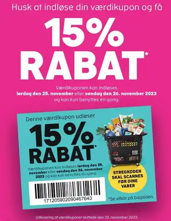 SuperBrugsen Husk at indløse din værdikupon og få 15% rabat tilbud