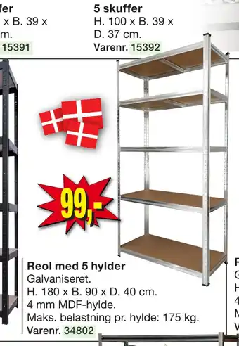 Reol med 5 hylder