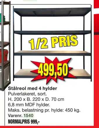 Harald Nyborg Stålreol med 4 hylder tilbud