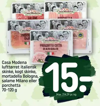 Casa Modena lufttørret italiensk skinke, kogt skinke, mortadella Bologna, salame Milano eller porchetta 70-120 g