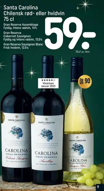 REMA 1000 Santa Carolina Chilensk rød- eller hvidvin 75 cl tilbud