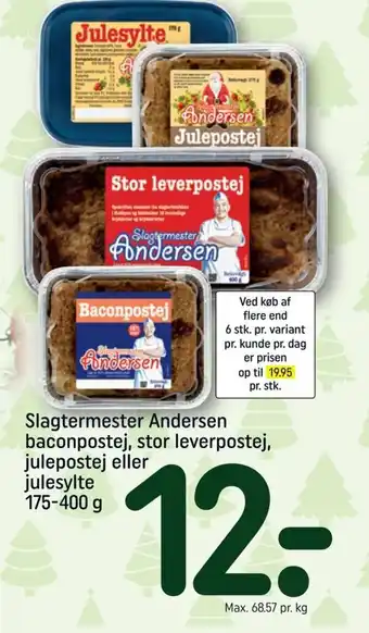 REMA 1000 Slagtermester Andersen baconpostej, stor leverpostej, julepostej eller julesylte 175-400 g tilbud