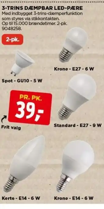 3-TRINS DÆMPBAR LED-PÆRE