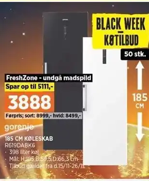 Power Gorenje 185 cm køleskab tilbud