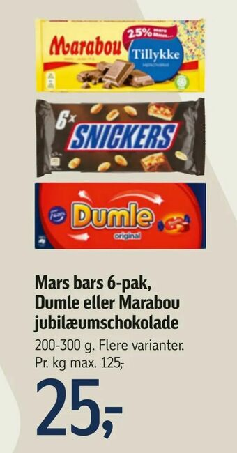 Mars bars 6-pak, Dumle eller Marabou jubilæumschokolade