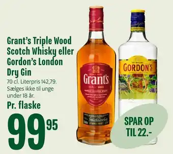 Min Købmand Grant's Triple Wood Scotch Whisky eller Gordon's London Dry Gin tilbud